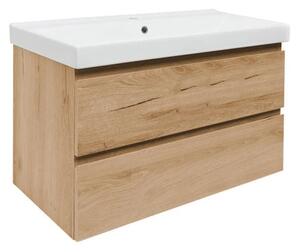 Fürdőszobaszekrény 2 fiókos mosdókagylóval SAT B-Way 99x50x45 cm tölgy matt BWAY2100OAKU1BI