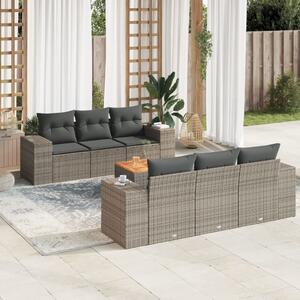 7 részes szürke polyrattan kerti ülőgarnitúra párnákkal