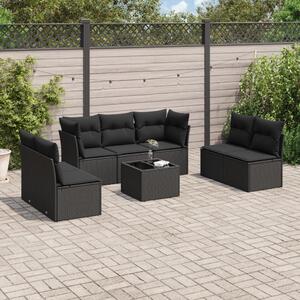 8 részes fekete polyrattan kerti ülőgarnitúra párnákkal