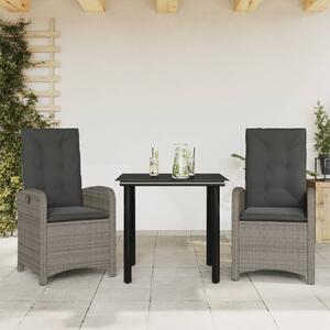 3 részes szürke polyrattan kerti étkezőgarnitúra párnával