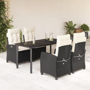 5 részes fekete polyrattan kerti étkezőgarnitúra párnákkal