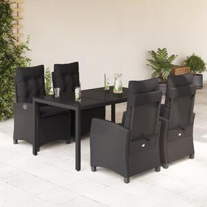 5 részes fekete polyrattan kerti étkezőgarnitúra párnákkal