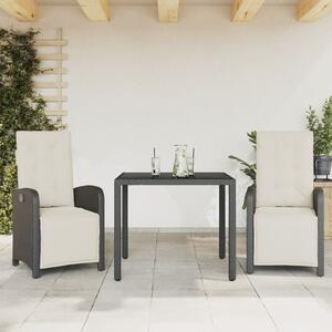 3 részes fekete polyrattan bisztrógarnitúra párnával