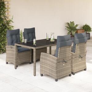 5 részes szürke polyrattan kerti étkezőgarnitúra párnával