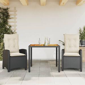 3 részes fekete polyrattan kerti étkezőgarnitúra párnákkal