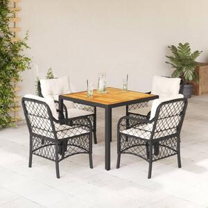 5 részes fekete polyrattan kerti étkezőgarnitúra párnákkal