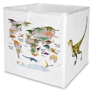 Fehér textil játéktároló doboz 32x32x32 cm Dino World Map – Butter Kings