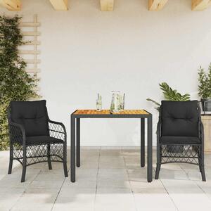 3 részes fekete polyrattan bisztrógarnitúra párnával