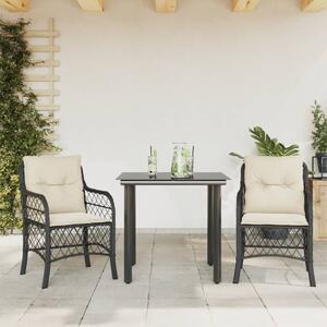 3 részes fekete polyrattan bisztrógarnitúra párnával