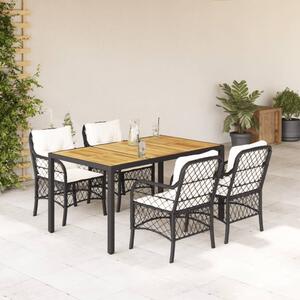 5 részes fekete polyrattan kerti étkezőgarnitúra párnákkal