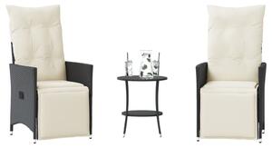 3 részes fekete polyrattan bisztrógarnitúra párnával