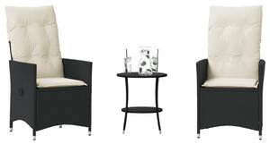 3 részes fekete polyrattan bisztrógarnitúra párnával