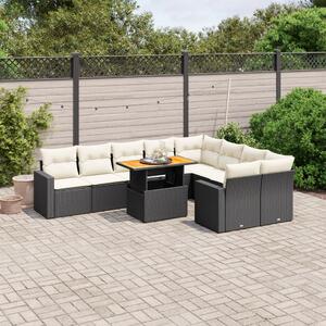 10 részes fekete polyrattan kerti ülőgarnitúra párnákkal
