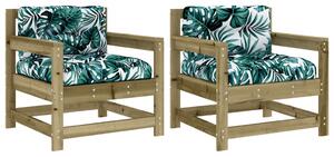 VidaXL 2 db tömör impregnált fenyőfa kerti szék párnákkal