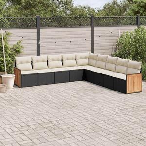 9 részes fekete polyrattan kerti ülőgarnitúra párnákkal
