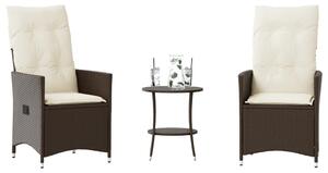 3 részes barna polyrattan bisztrógarnitúra párnákkal
