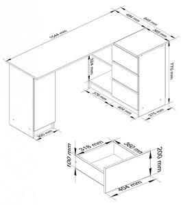 Sarok íróasztal - Akord Furniture - 155 cm - wenge / fehér