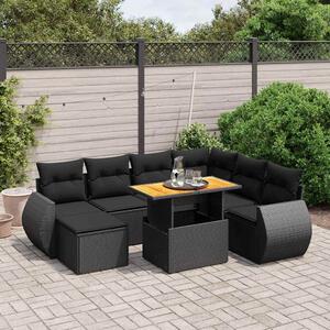 8 részes fekete polyrattan kerti ülőgarnitúra párnákkal