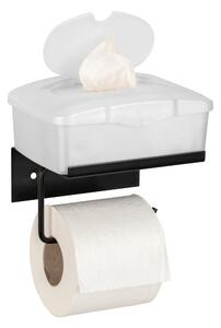 Fekete öntapadós fém WC-papír tartó polccal Desulo – Wenko