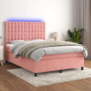VidaXL rózsaszín bársony rugós és LED-es ágy matraccal 140x200 cm