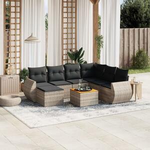 8 részes szürke polyrattan kerti ülőgarnitúra párnákkal