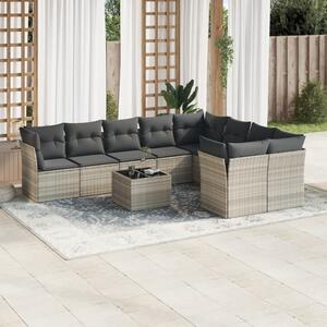 10 részes világosszürke polyrattan kerti ülőgarnitúra párnákkal