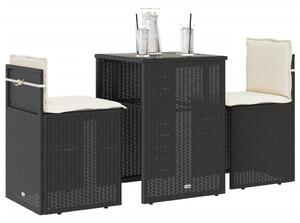 3 részes fekete polyrattan bisztrógarnitúra párnával