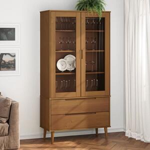 VidaXL MOLDE barna tömör fenyőfa vitrin szekrény 90 x 35 x 175 cm