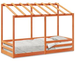 VidaXL viaszbarna Tömör fenyőfa gyerekágy tetővel 90 x 190 cm