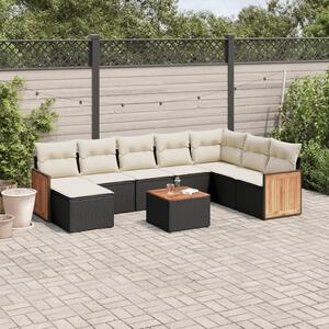 9 részes fekete polyrattan kerti ülőgarnitúra párnákkal