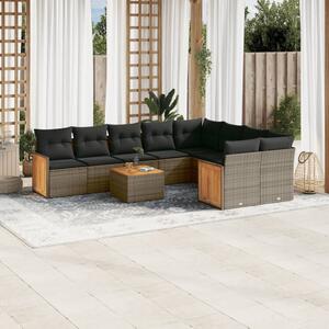 10 részes szürke polyrattan kerti ülőgarnitúra párnákkal