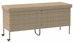 VidaXL bézs polyrattan kerti tárolóláda kerekekkel 160x55x75 cm