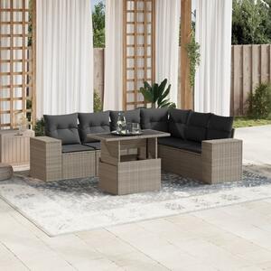 7 részes világosszürke polyrattan kerti ülőgarnitúra párnákkal