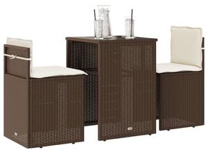 3 részes barna polyrattan bisztrógarnitúra párnákkal