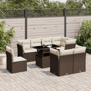 9 részes barna polyrattan kerti ülőgarnitúra párnákkal