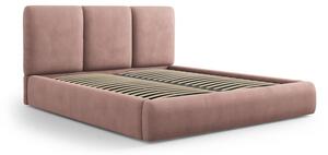 Világos rózsaszín kárpitozott ágyneműtartós franciaágy ágyráccsal 200x200 cm Brody – Mazzini Beds