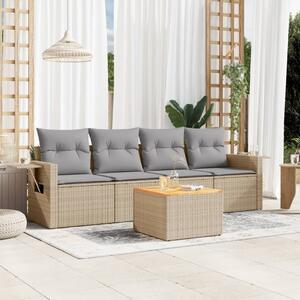 5 részes vegyes bézs polyrattan kerti ülőgarnitúra párnákkal