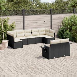 9 részes fekete polyrattan kerti ülőgarnitúra párnákkal