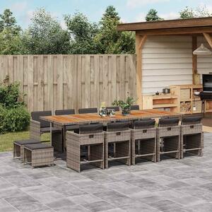 15 részes szürke polyrattan kerti ülőgarnitúra párnákkal
