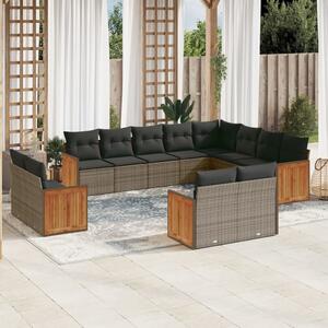 12 részes szürke polyrattan kerti ülőgarnitúra párnákkal