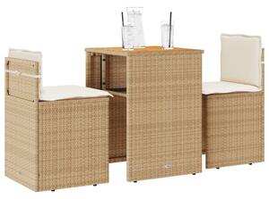 3 részes bézs polyrattan bisztrógarnitúra párnával