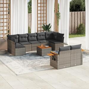 10 részes szürke polyrattan kerti ülőgarnitúra párnákkal