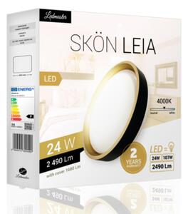 Skön Leia 24 W-os ø400 mm kerek natúr fehér fekete-arany színű mennyezeti lámpa IP20-as védettségű