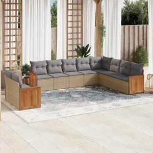 10 részes bézs polyrattan kerti ülőgarnitúra párnával