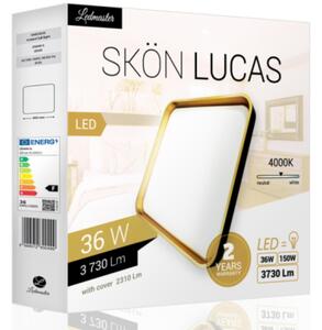 Skön Lucas 36 W-os ø500 mm négyzet alakú natúr fehér fekete-arany színű mennyezeti lámpa IP20-as védettségű