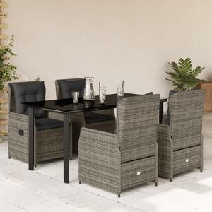 5 részes szürke polyrattan kerti étkezőgarnitúra párnával