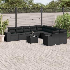 11 részes fekete polyrattan kerti ülőgarnitúra párnákkal