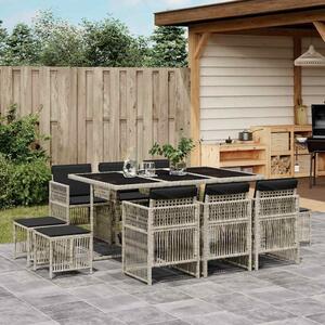 11 részes világosszürke polyrattan kerti ülőgarnitúra párnákkal
