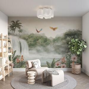 Fotótapéta Trópusi táj vízeséssel, tóval, virágokkal és madarakkal, Természet fotótapéta, w02127 : Uwalls.hu