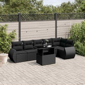 7 részes fekete polyrattan kerti ülőgarnitúra párnával